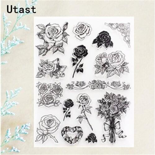 Rose Flower Heart Love Clear Silicone Stamps /Transparent Rubber Stamp for DIY Scrapbooking /Photo Album Decorative Craft Making