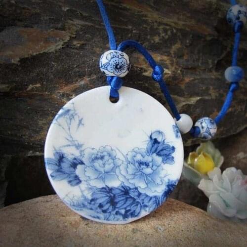 Ruifan 6 Style Flower/Fish Handmade Woven Pendant Necklaces Chinese Ceramic Long Sweater Necklace Women Jewelry YNC108