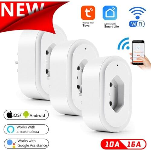 Tuya Smart Wifi TUYA Plug BR 16A/10A With Power Monitor Function Life App Remote Socket Outlet Works With Alexa Google Home