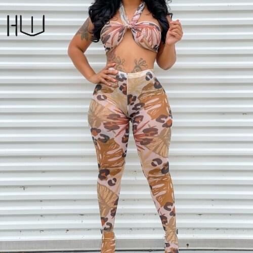 Sexy Mesh See Through Two Piece Set Crop Top Stretchy Leggins Beachwear Club Outfits Tie Dye Clothes Festival Matching Sets