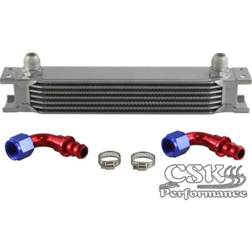 Universal 7 Row AN10 Engine Transmission 248mm Oil Cooler w/ Fittings Kit Silver