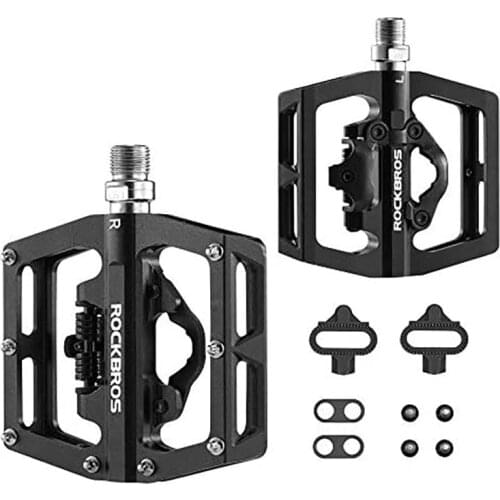 ROCKBROS MTB Bike Pedals Bicycle Flat Platform Compatible with SPD Bike Dual Function Sealed Clipless for Road Mountain Bikes