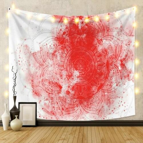 Red Mandala Flower Printing Tapestry Vintage Exotic Summer Plant Nature Frame for Bedroom Photography Wall Decor
