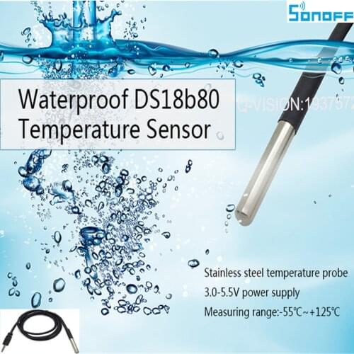 Sonoff Waterproof DS18B20 Stainless Steel Temperature Probe Sensor Measuring Range -55 - +125 for Sonoff TH 10/16A Smart Switch