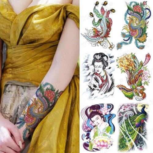 Painted Temporary Tattoos For Ladies Men Waterproof Peacock Decal Fake Tattoos Body Touch Suplies Body Large Leg Tattoo Stickers
