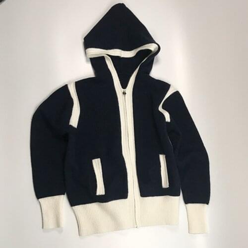 Womens Early Autumn New Knitted Jacket Runway Brand Hit Color Hooded Zipper Cardigan Casual Long-Sleeved Jacket Sweater 2021