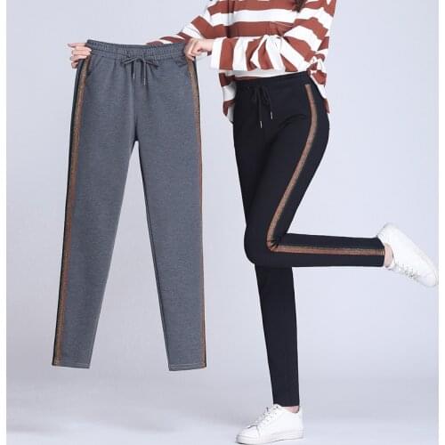 Spring Summer New Ladies Side Striped Black Harem Pants Breathable Casual Elastic Waist Pencil Pants Women Simple Suit Trouser
