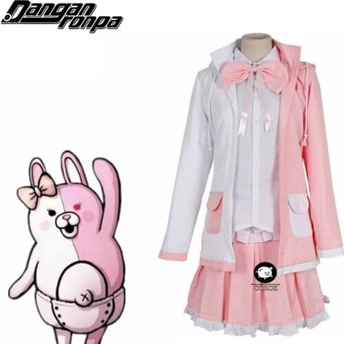 Anime Danganronpa Dangan Ronpa 2 Monomi Pink White Dress Full Set Women Halloween Cosplay Costume