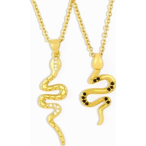 FLOLA Animal Snake Chain Necklace Women Crystal Pendant Necklace Clavicle Choker Cubic Zirconia Statement Gold Jewelry nker74