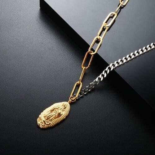 ZMFashion Gold/Silver Color Splicing Link Chain Necklace Avatar Portait Pendant Jewelry Vintage Clavicle Choker For Women Men