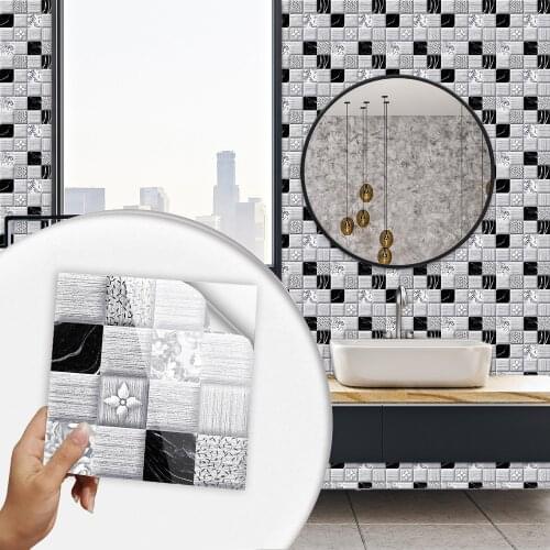 10pcs Flat Mosaic Tiles Wall Sticker Kitchen Backsplash Stairs Wall Decals Oil-proof Peel & Stick Ceramics PVC Art Wallpaper