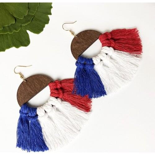 2021 Bohemian Handmade Tassels Earrings Geometric Wood Earrings For Women July 4th U.S. National Day Independence Day Eardrop