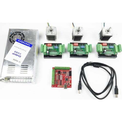 CNC mach3 USB 3 Axis Kit, 3pcs TB6560 driver+ mach3 USB stepper motor controller board+ 3pcs nema17 stepper motor +power supply