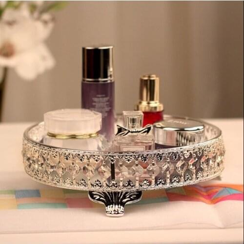 31cm Wedding decor Centerpiece silver plating Round Crystal bead mirror Cake Stand