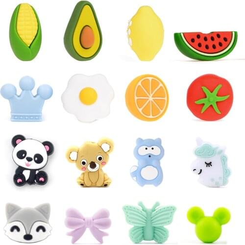 LOFCA 50pcs Silicone Animal Beads Food Grade Koala Teether BPA-Free Raccoon Baby Teething Toy Pacifier Chain Accessories