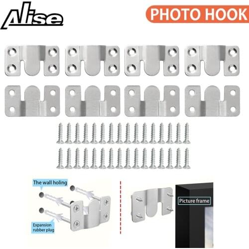8pcs Headboard Wall Picture Hanger Display Hook Stainless Steel Interlocking Flush Mount Bracket Painting Photo Frame Hardware