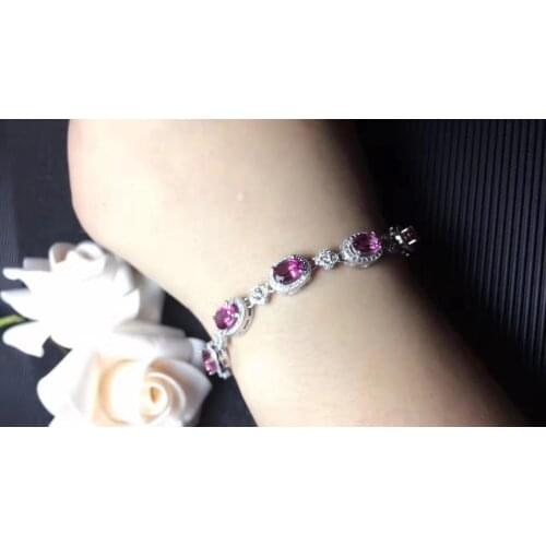Natural pink topaz Bracelet Natural gemstone Elegant Clover round Bracelet 925 silver bracelet Fashion women party Jewelery