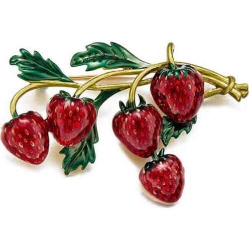 Enamel Strawberry Brooches for Women Red Color Pin Brooch Plant Design Cute Jewellry Summer Style