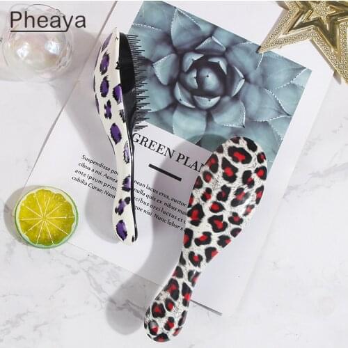 Pheaya Hairbrush Women Leopard Print Combs Barber Styling Tools Electric Massage Anti-Static Hair Brush Barber Accessories