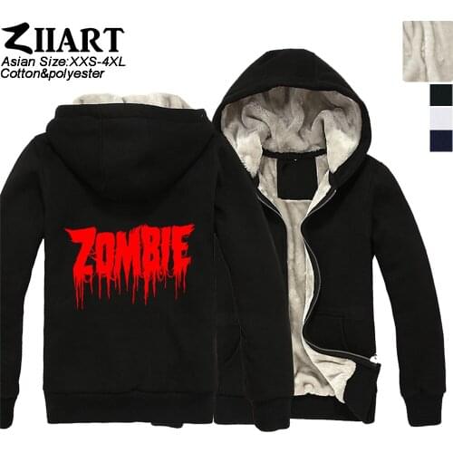 Walking Dead Zombie Bloody Hand Woman Girl Parkas Full Zip Coat Plus Velvet Autumn Winter Couple Clothes ZIIART