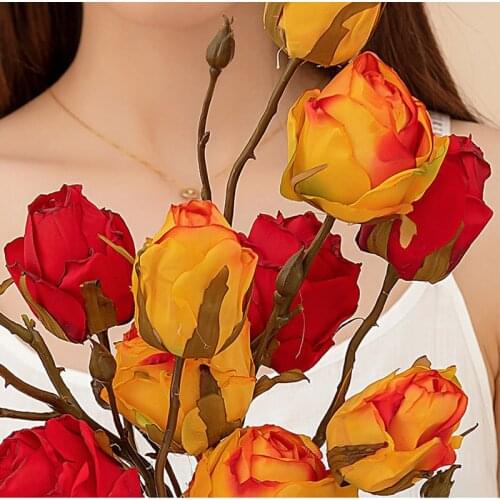 Retro Artificial Flower Rose Colorful For Home Decor 2 Heads Single Fake Flower Wedding Party Decoration Flower Wall Branch