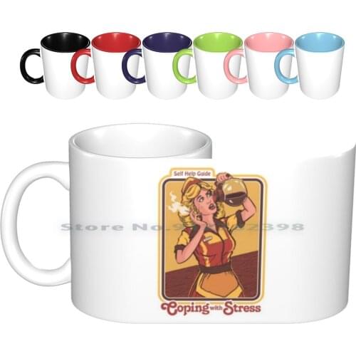Coping With Stress Ceramic Mugs Coffee Cups Milk Tea Mug Funny Vintage 70s Stress Waitress Diner Retro Coffee Monday Creative