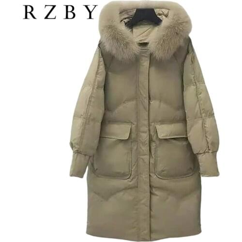 Real Natural Fox Fur куртка зимняя женская Hooded White Duck Down Parka Women Winter Long Jacket Thick Snow Outwear RZBY589