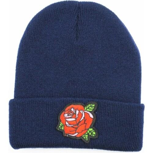 LDSLYJR Rose flower embroidery Thicken knitted hat winter warm hat Skullies cap beanie hat for men and women 188