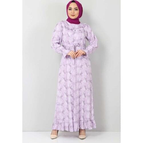 Desenli Fırfırlı Elbise TSD2817 Lila