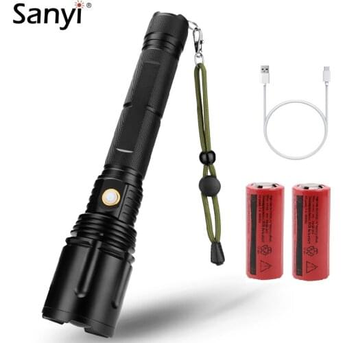 Powerful LED Tactical Flashlight 5 Modes Zoomable Focus Torch USB Rechargeable 26650 Lantern Light Safety Hammer Emergency Lamp