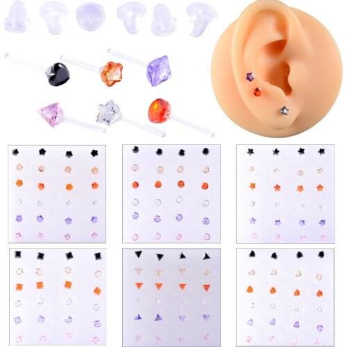 New 24PCS/Box Ear Tragus Helix Cartilage Flexible Lobe earrings Piercing Gem Star Heart Nose Ring Labret Lip Stud