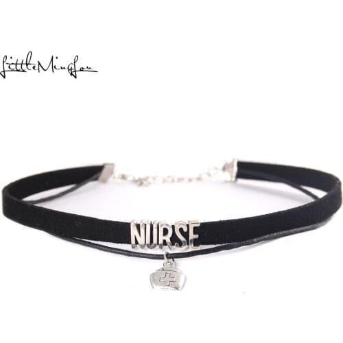Little Minglou fashion Nurse Choker Necklace hat Charm Pendant Velvet handmade Collar Jewelry choker for women Collares Mujer