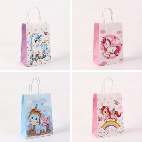 2pcs Kraft Paper Bag Colorful cartoon Handle Gifts Package Holiday Party Paper Bag Food Packaging