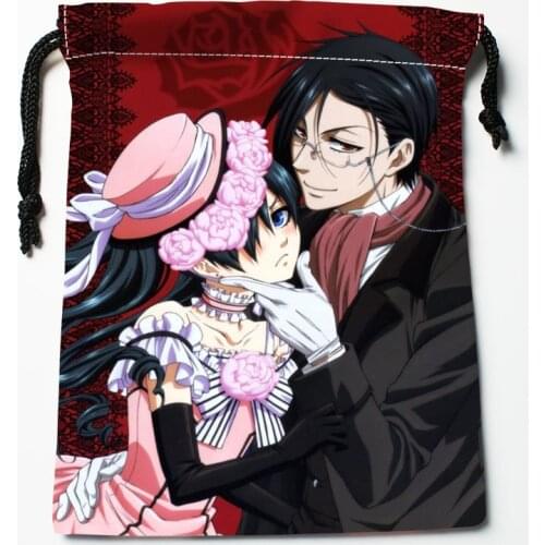 Custom Kuroshitsuji Black Butler Drawstring Bag 18*22cm Small Travel Women Small Cloth Bag Christmas Gift pouch W-0616