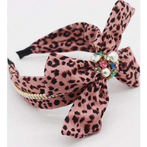 Baroque Leopard Bow Rhinestone Knot Hairband Headband Adult Hair Accessories
