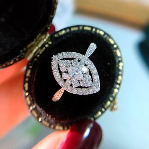 Luxury Wedding Ring for Women Crystal Moissanite Engagement Promise Rings White Gold Marriage Bride Korean Style Jewelry KBR060