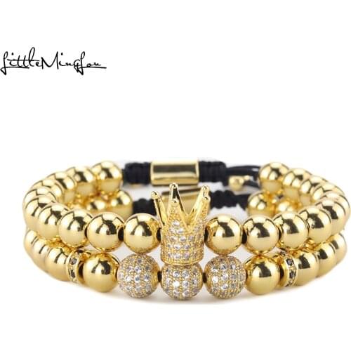 Luxury zircon men crown Bracelet ball Charm copper bead Macrame Braided men Bracelets set for Men Jewelry moda mujer 2019