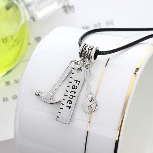 Rular Father Hammer Wrench Tools Charms Leather Necklace For Fathers Jewelry Gifts Family Pendants Dad