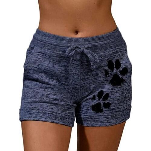 2020 Women High Waist Cats Claw Print Drawstring Quick Dry Elastic Sports Shorts woman shorts Breathable женские шорты