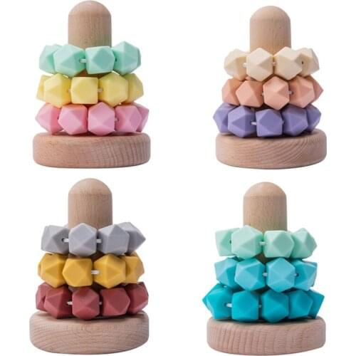 Silicone Stacking Toy Folding Tower Colored Sensory Silicone Educational Building Blocks Babies Rubber Teether Toys for Infant