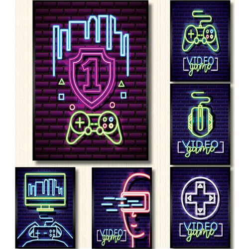 Modern Scienc Video Game Console Canvas Poster Gaming Club Bar Neon Sign Print Painting Kids Boys Room Wall Art Decor Pictures