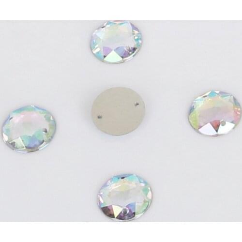 14/16/18/20mm Sewing Flatback Rhinestone Two Holes Crystal AB Color Sew on Acrylic Strass Stones For DIY Clothes Decoration