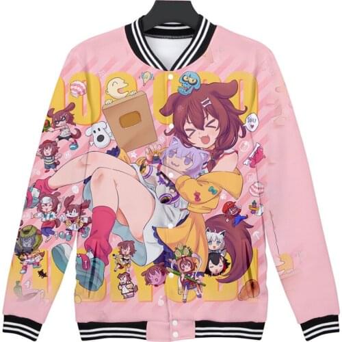 Japan Harajuku style HOLOlive Inugami Korone 3D Casual Long Sleeve Baseball Jacket Women Clothes fashion Kpop Tops