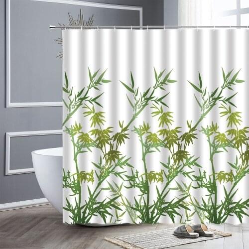 Chinese Style Shower Curtain Bamboo Flower Butterfly Natural Scenery Bathroom Decor Waterproof Fabric Curtains Bathtub Screen