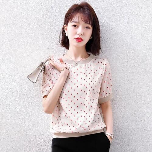 Women Chiffon Blouse Tops 2021 Fashion Summer Ladies O Neck Short Sleeve Floral Printed Loose Chiffon Shirt Casual Oversized