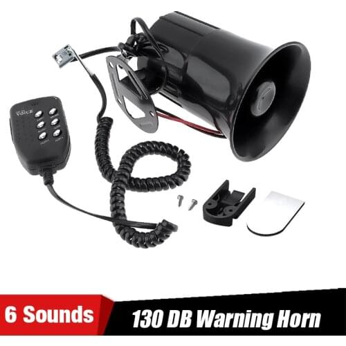 12V 6 Sounds 130DB Air Horn Siren Speaker Black Alarm horn For Auto Car Motorcycle ATV With MIC