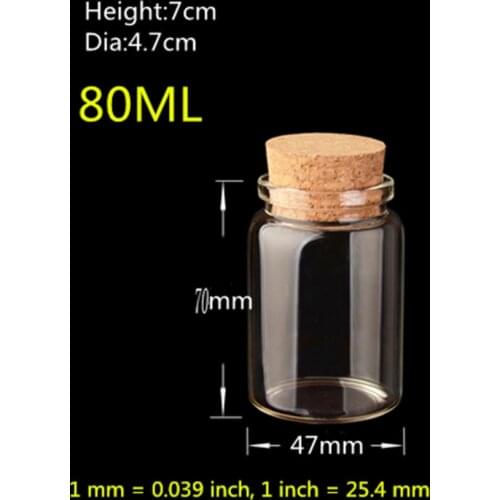 20pcs/Lot Glass Bottle with Cork Stopper Glass Tube With Cork Candy Jar Bottle Decorative Bottle Apothecary Jar Glass Tube 80ML