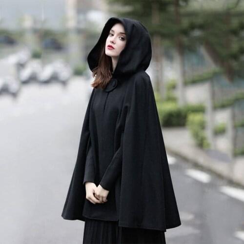2021 Oversized Plus Size Hooded Outerwear Women Gothic Black Oversize Solid Color Capes Ponchos Winter Clothes Y2K Coat