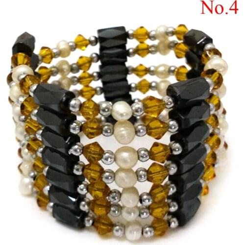 36 inches Multi-function Natural Cultured Freshwater Pearl and Yellow Crystal Magnet Wrap Bracelet