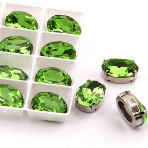 4120 Oval Peridot K9 Glass Sew On Rhinestone With Four Silver Gold Claw Apply To DIY Clothing Decoration